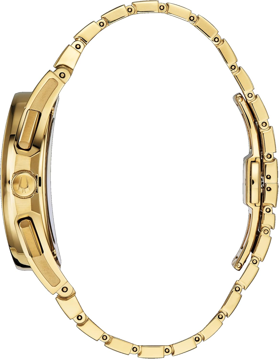 Bulova Men's CURV High Performance Quartz Stainless Steel Watch, 5-Hand Chronograph, Sapphire Crystal, Luminous Hands, Gold-Tone/Black Dial