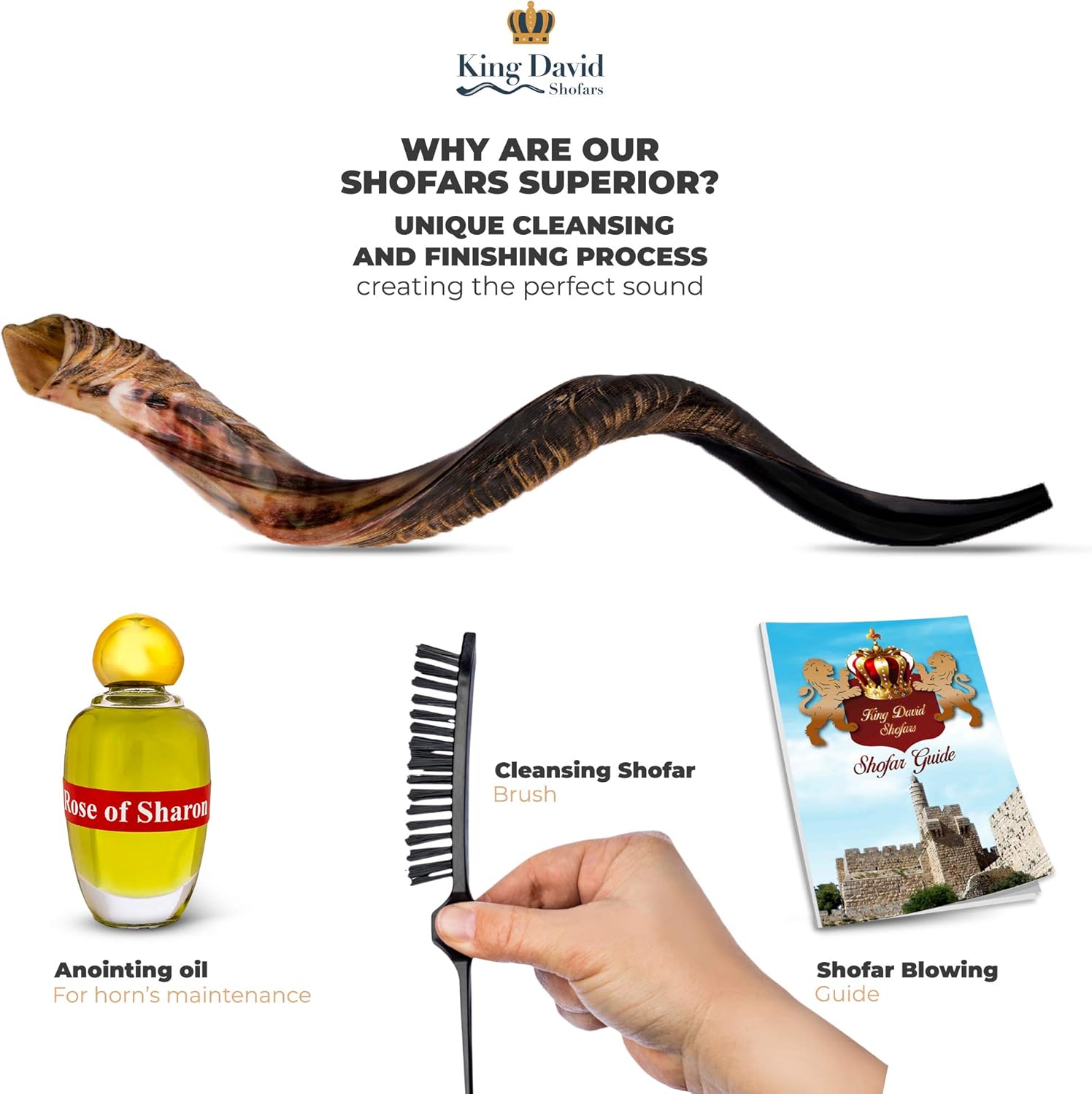 Shofar Horn Instrument - Shofar Angels Musical Instrument - Horn Gift From Israel - Kosher Jewish Shofar - Holy Instrument For Jewish - Traditional Israeli Horn - Half Polished (43"-45" - Super Jumbo)