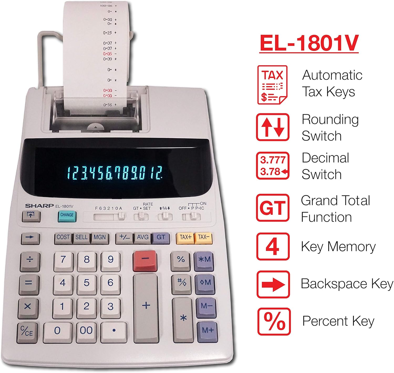 Sharp EL-1801V Two-Color Printing Calculator 2.1 Lines/Sec 4 Black/Red