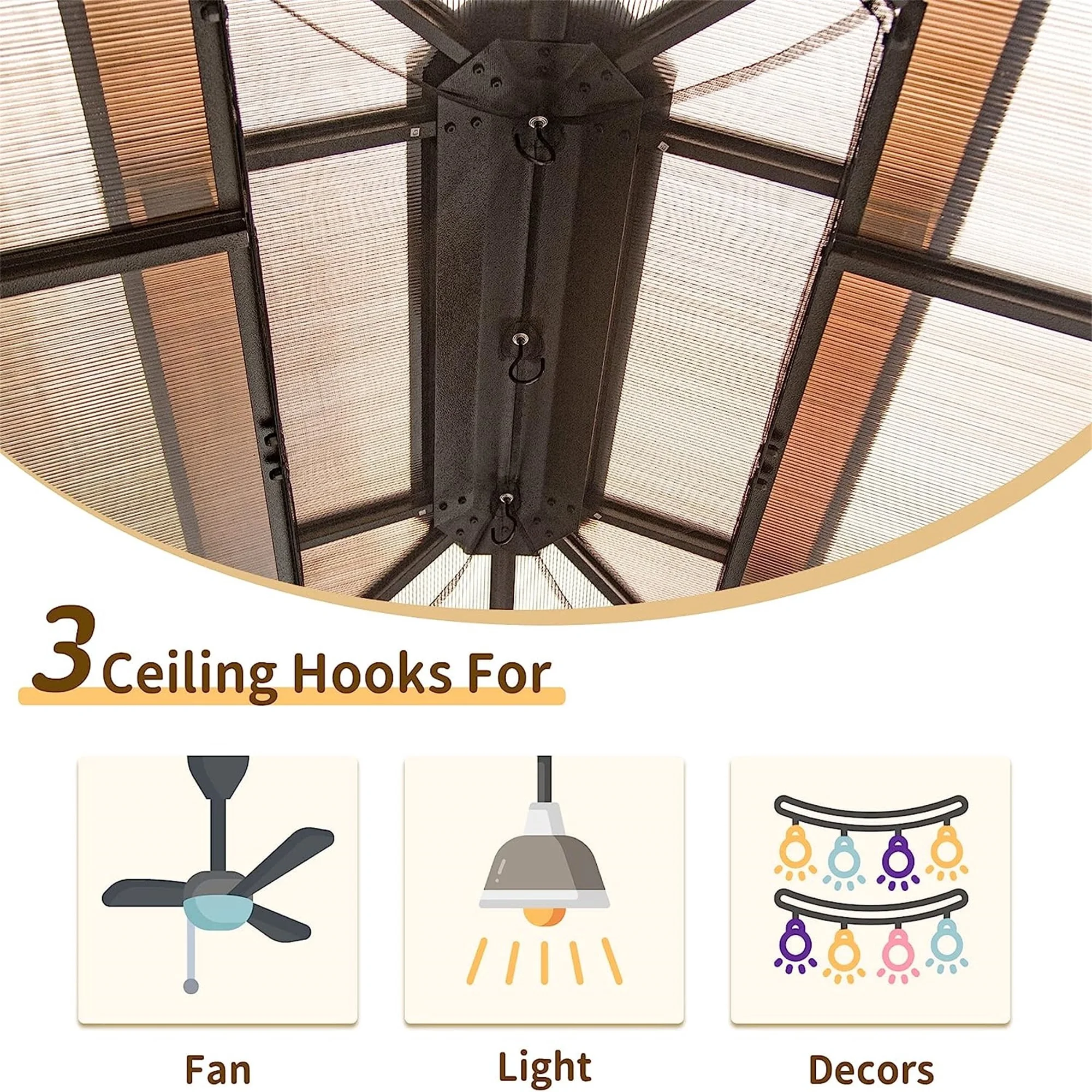 Outdoor Gazebo Double Roof Permanent Hardtop Pergola with Bug Netting and Curtains,Brown