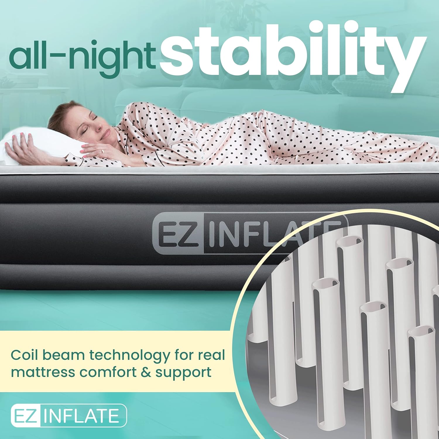 EZ Inflate Air Mattress with Built in Pump - Twin Size Double-High Inflatable Mattress with Flocked Top - Easy Inflate, Waterproof, Portable Blow Up Bed for Camping & Travel