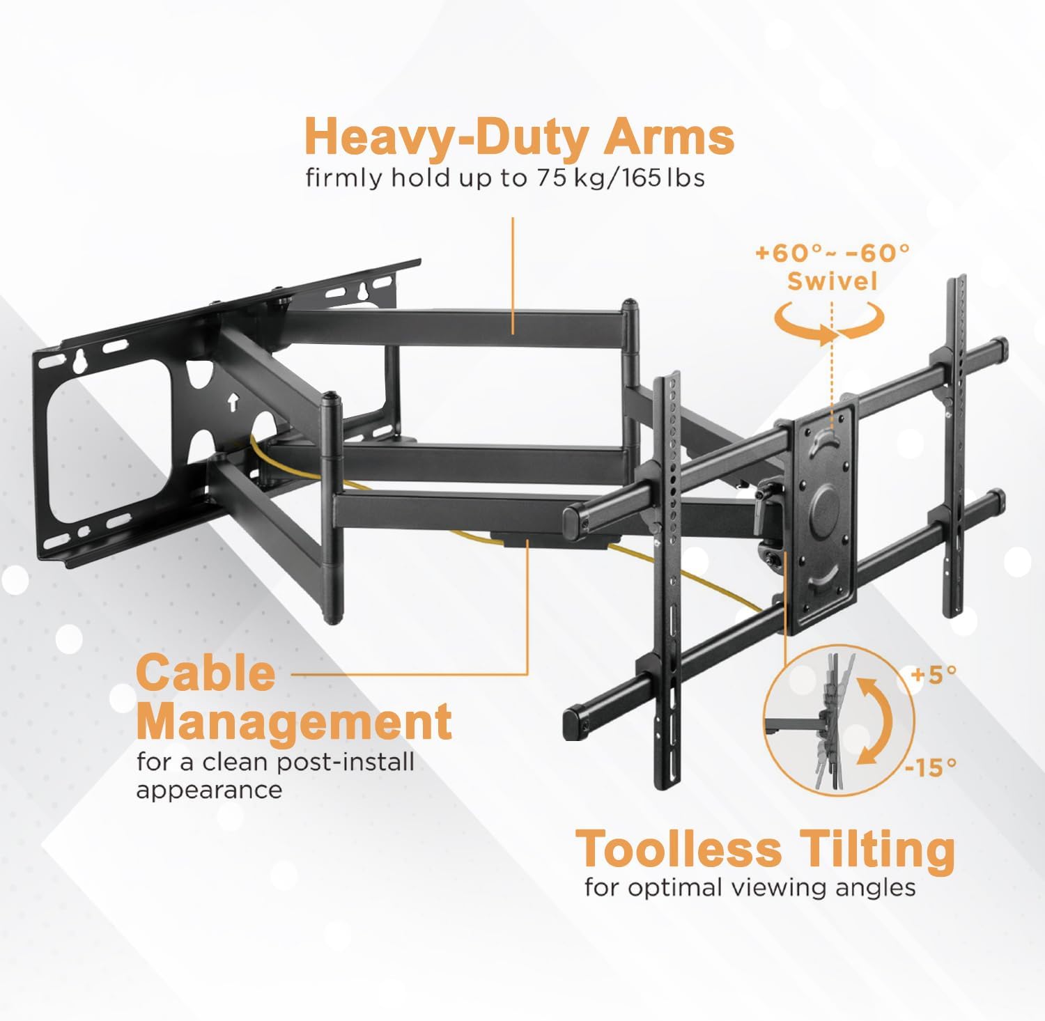 Premium Mount - Heavy Duty Dual Arm Articulating TV Wall Mount Bracket for TCL - 75" Class Q7 Q-Class 4K QLED HDR Smart TV with Google TV - 75Q750G Tilt & Swivel with Reduced Glare - Buy Smart!