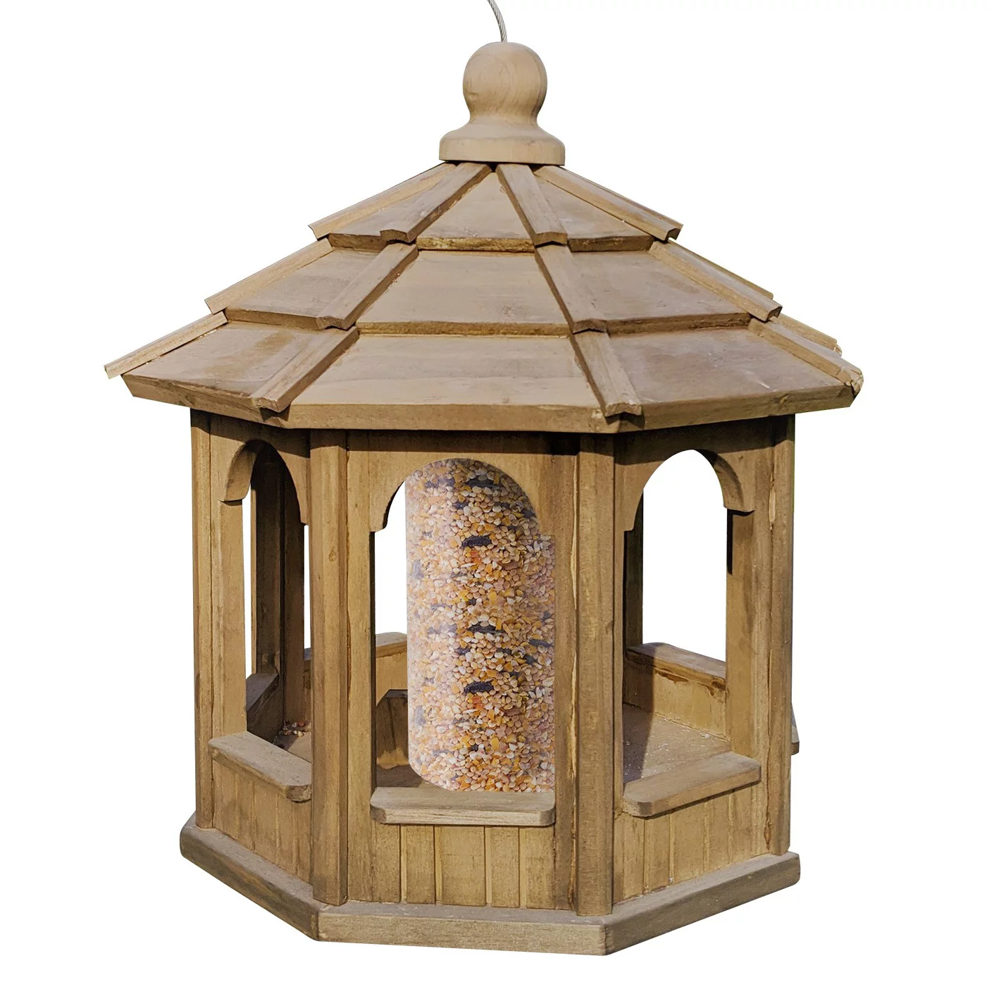 Deluxe Gazebo Bird Feeder, Solid Wood Wild Bird Feeder, Hanging Birdfeeder For Outdoors, 15 in Diameter