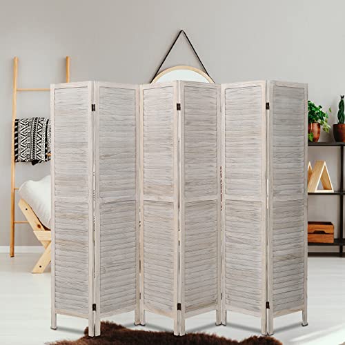 Babion 6 Panel Room Divider, Wood Room Divider Temporary Wall, Extra Wide Folding Room Dividers and Privacy Screens, Room Dividers for Bedroom Studio Apartment Dorm(Beige)