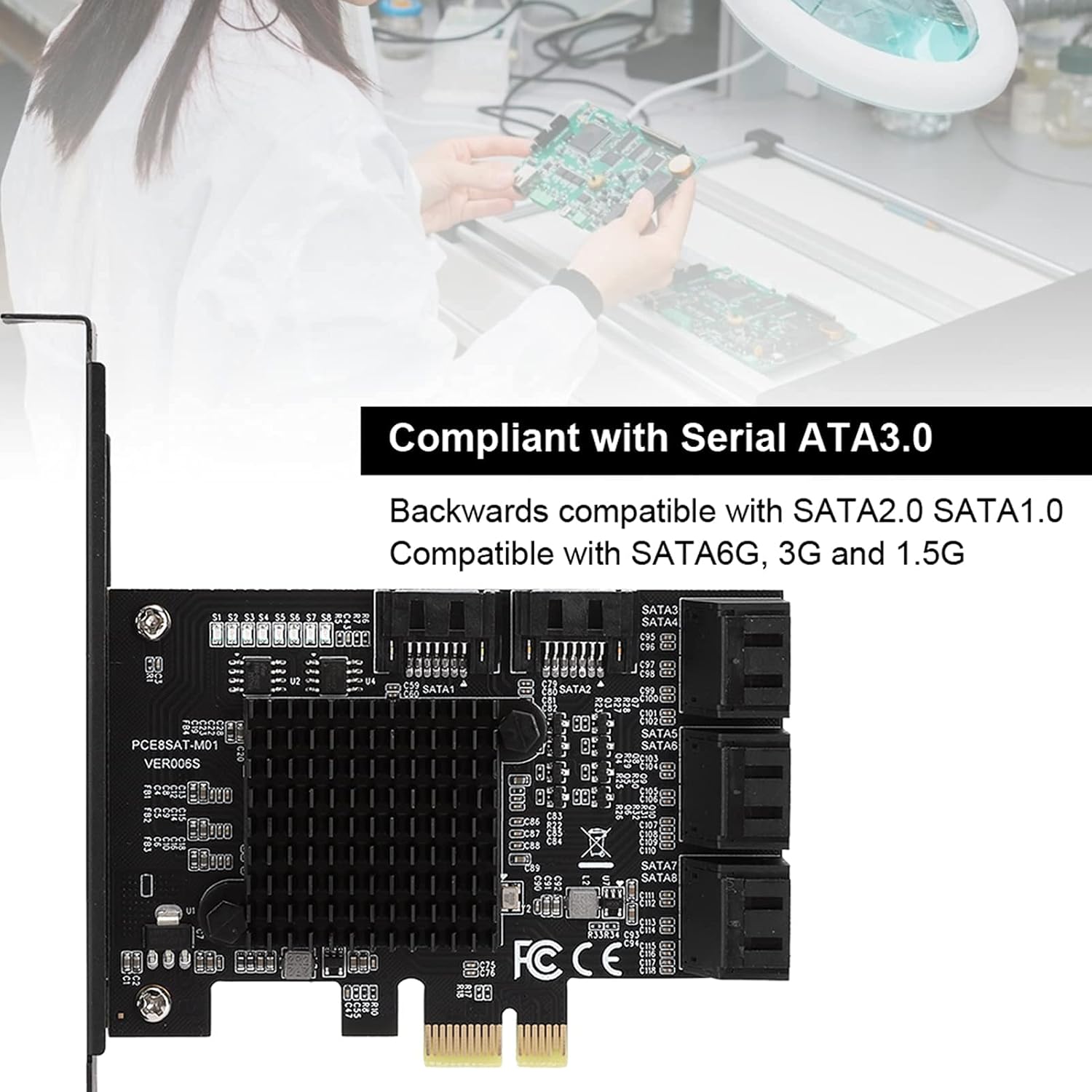 Heayzoki 8 Ports PCI-E to SATA 3.0 Card,PCI Express PCI-e Expansion Card,PCI-E to SATA3.0 Controller Expansion Board,for Windows 7/8/XP/10,with Driver Disc,Semi-High Baffle