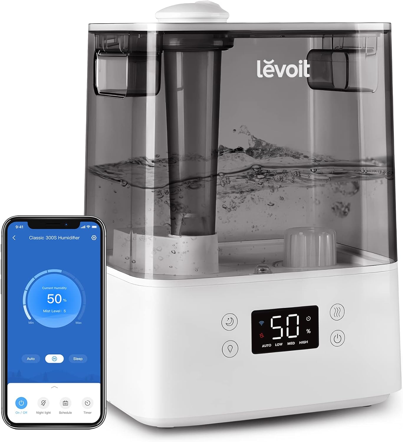 LEVOIT Humidifiers, Blue & Humidifiers for Bedroom Large Room Home, Smart Wifi Alexa Control, 6L Top Fill Cool Mist for Baby and Plants, Ultrasonic, Essential Oil Diffuser, Gray