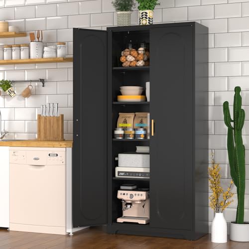 Metal Storage Cabinet with Doors and Shelves, 71 Inch Tall Kitchen Pantry Cabinet, Pantry Cabinets for Kitchen Storage, Freestanding Cupboard for Living, Dining Room, White, Assembly Required