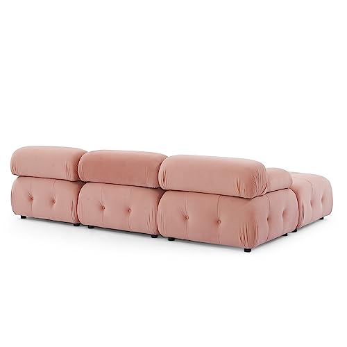 Sleeper Sofa couches Ottoman Cloud Couch Bed Loveseat Living Room Furniture Sturdy Solid Wood Frame Modular Sectional Comfortable Velvet Upholstery Button Tufted Design Pink