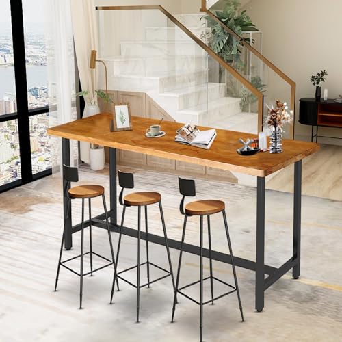 Bar Table, Counter Height Bar Table,Rectangular High Top Kitchen& Dining Wooden Table Iron Table Legs,for Narrow Space, Bars,Fast Food Restaurants, Coffee Shops Easy to Assemble (B-47.2in)