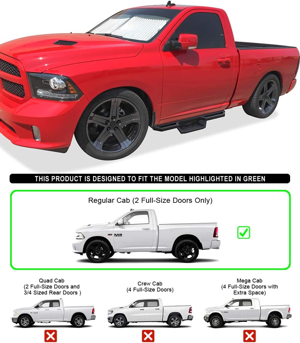 APS iArmor 6.5in Nerf Bars Drop Steps Square Tube Rocker Guards Compatible with Dodge Ram 1500 2500 3500 Regular Cab 09-18