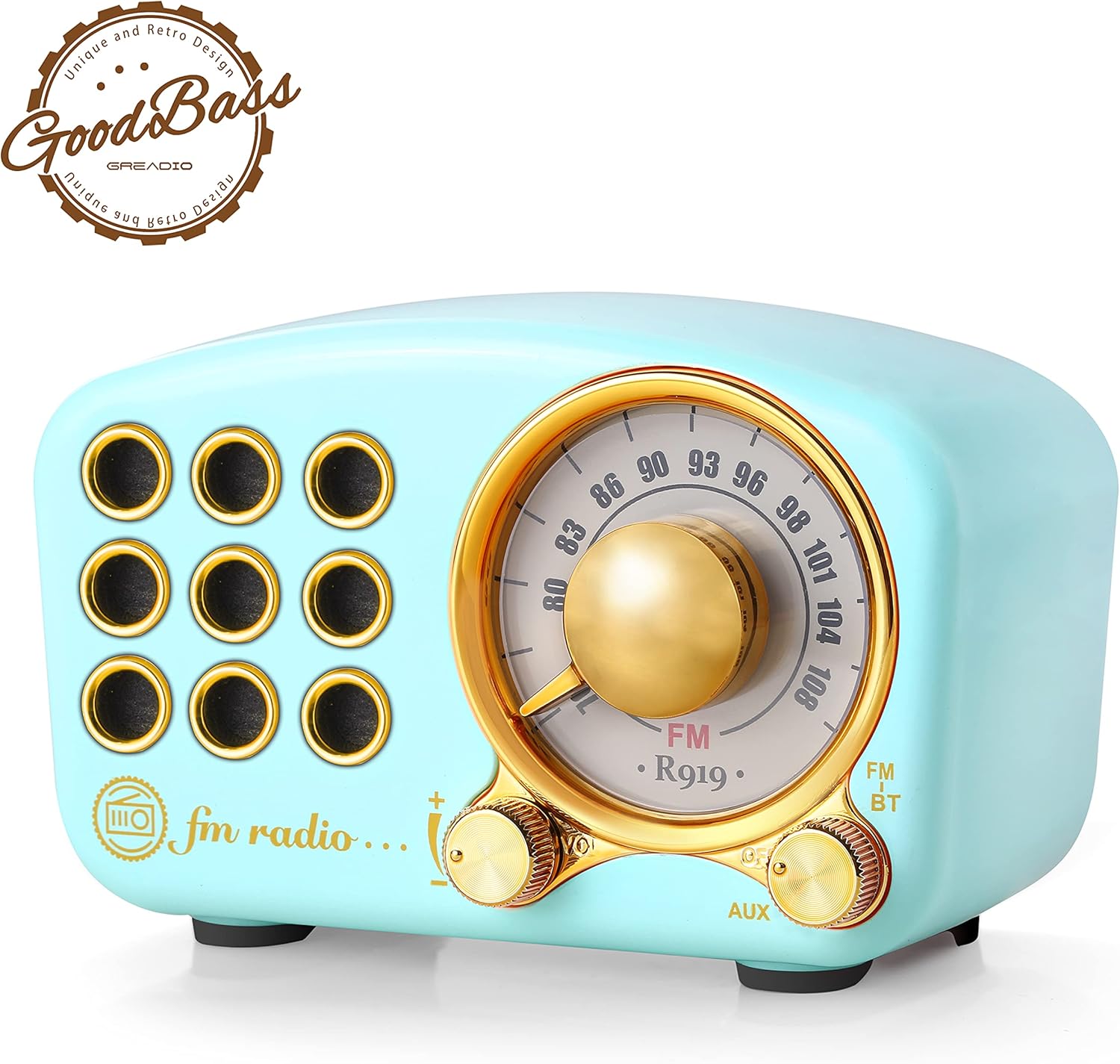 Retro Bluetooth Speaker, Vintage Radio-Greadio FM Radio with Old Fashioned Classic Style, Strong Bass Enhancement, Loud Volume, Bluetooth 4.2 Wireless Connection, TF Card and MP3 Player (Blue)
