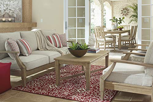 Signature Design by Ashley Carter Hall Outdoor Eucalyptus Patio Sofa with Cushion, Beige