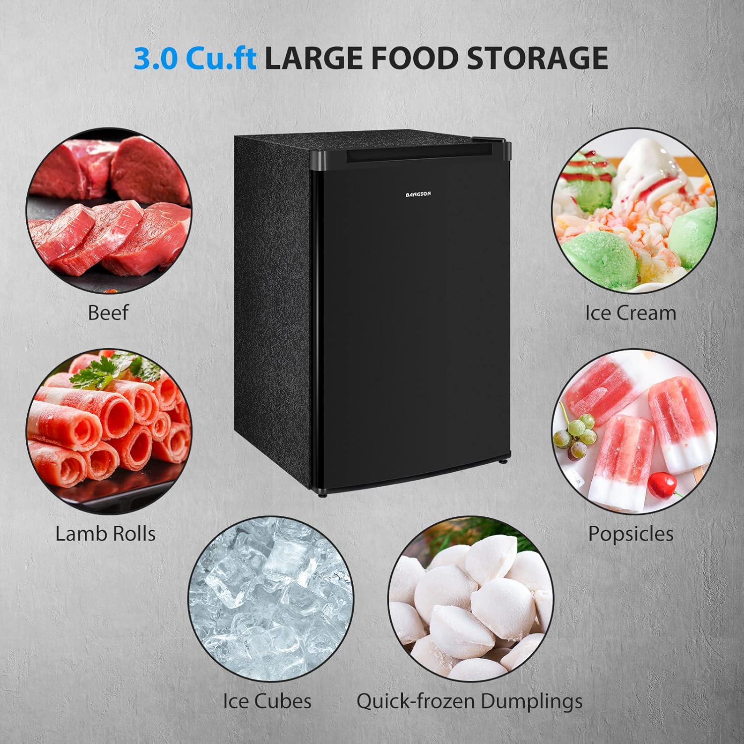 BANGSON Mini freezer, 1.1 Cu.ft Upright Freezer, Standing Meat Freezer, Single Reversible Door, Removable Shelves, For Garage/Home/Kitchen/Office, Black