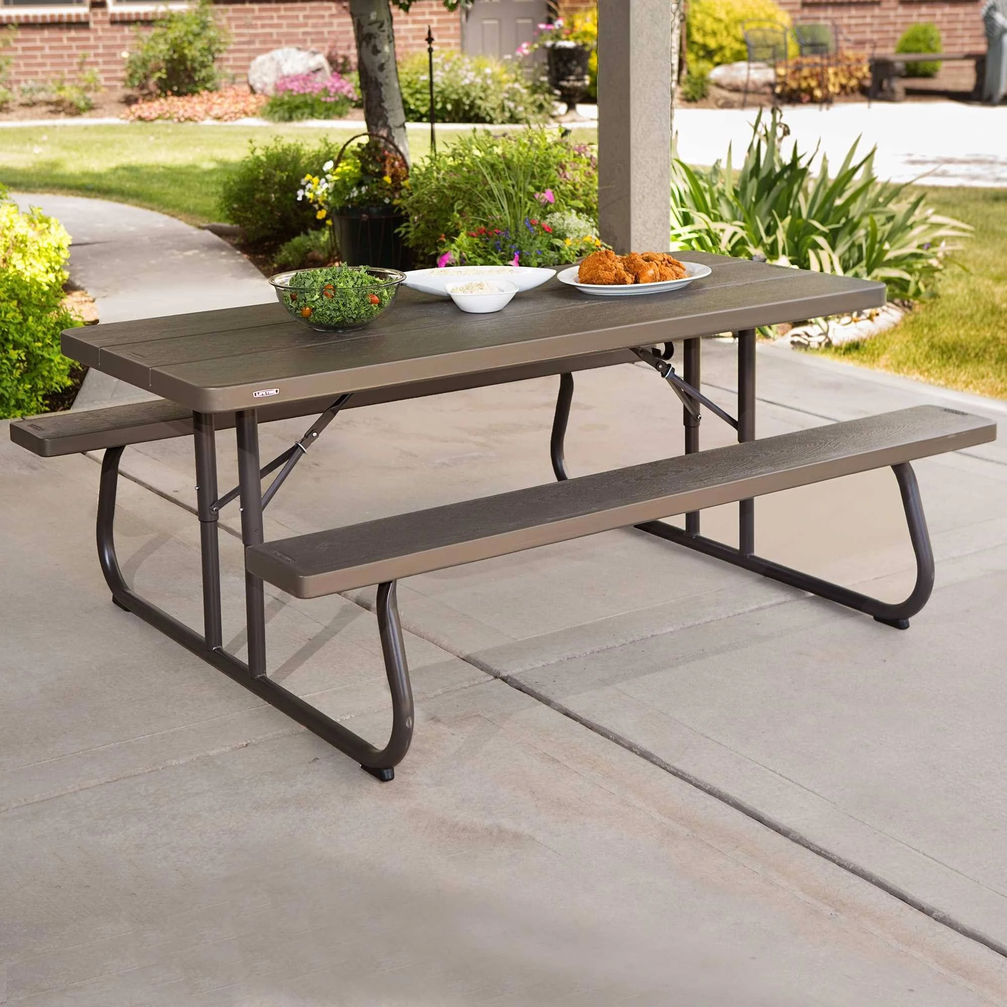 Lifetime Folding Picnic Table 60105 6-Foot Dark Brown Faux Wood