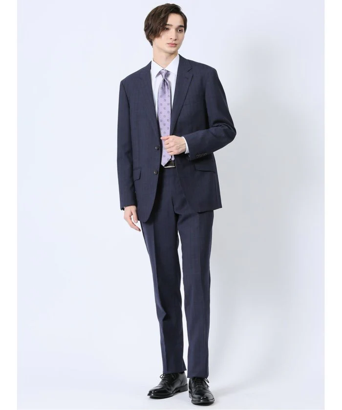 Wool Blend Regular Fit 2-Button 2-Piece Suit Navy Stripe