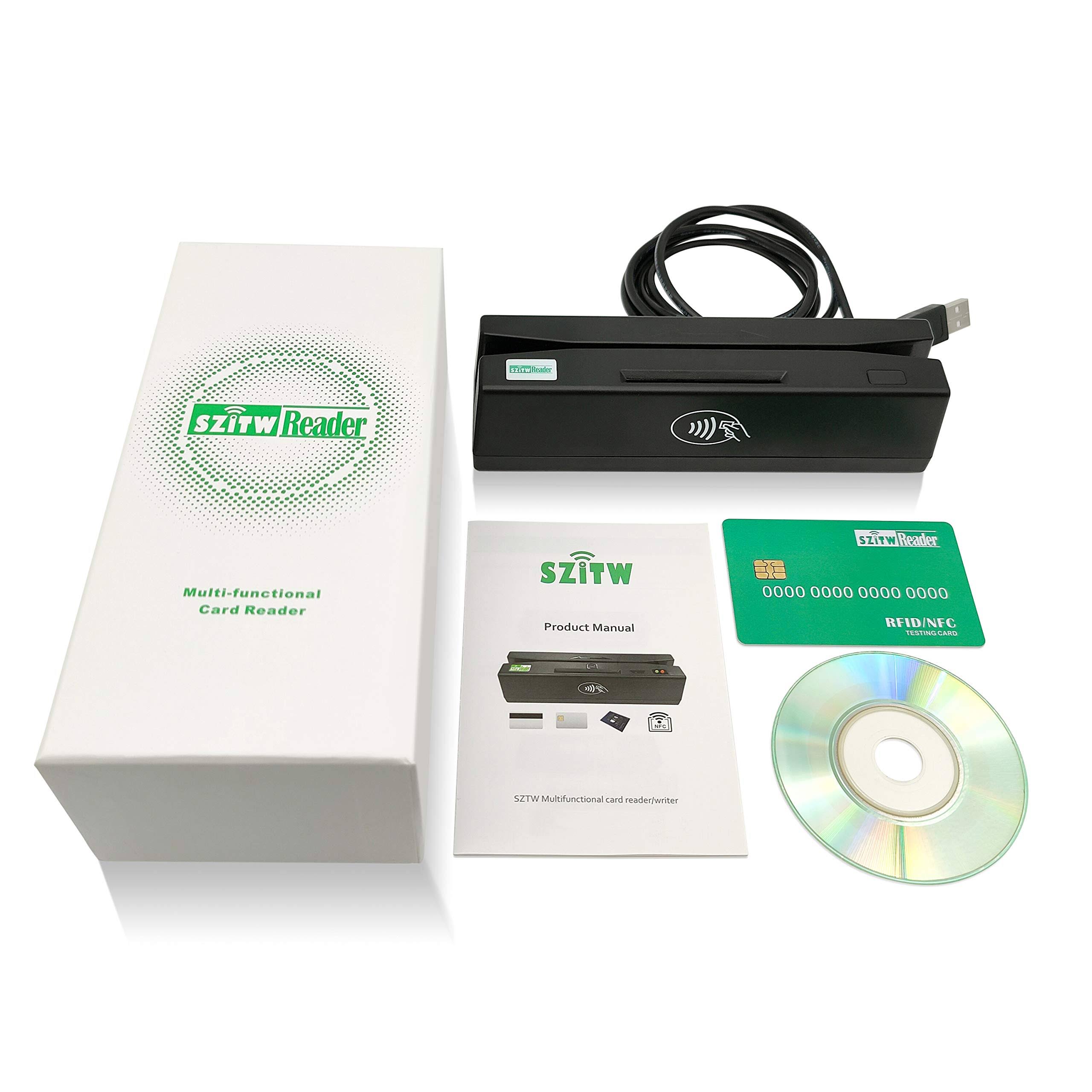 SZiTW 4 in 1 USB Card Reader for Credit Card, Playu0026Plug Magnetic Card Reader + EMV Chip / NFC / PSAM Card Reader Writer Only