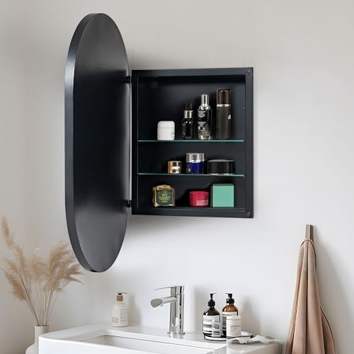sogesfurniture Recessed Bathroom Medicine Cabinet with Mirror, 36"x24" Arched Recessed Bathroom Medicine Cabinet with Beveled Mirror, Wall Cabinet with Mirror Aluminum Frame, Silver