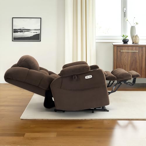 MCombo Large Triple Motor Power Lift Recliner Chair with Massage and Dual Heating, Adjustable Headrest for Tall Elderly People, Fabric 7634 (Grey, Large)