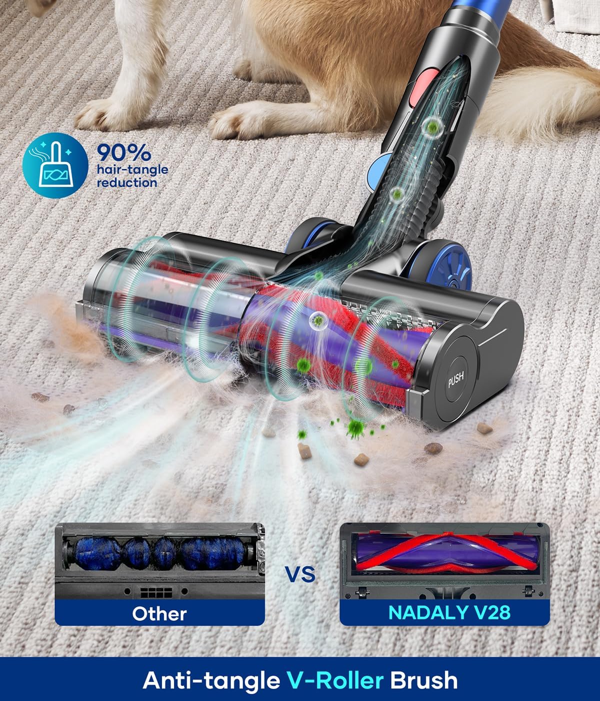 NADALY Cordless Vacuum Cleaner, 550W/45Kpa Stick Vacuum with Touch Screen, MAX 60Mins Runtime Vacuum Cleaner for Home, Anti-Tangle & Auto Mode, Wireless Vacuum for Pet Hair Carpet Hardwood Floor
