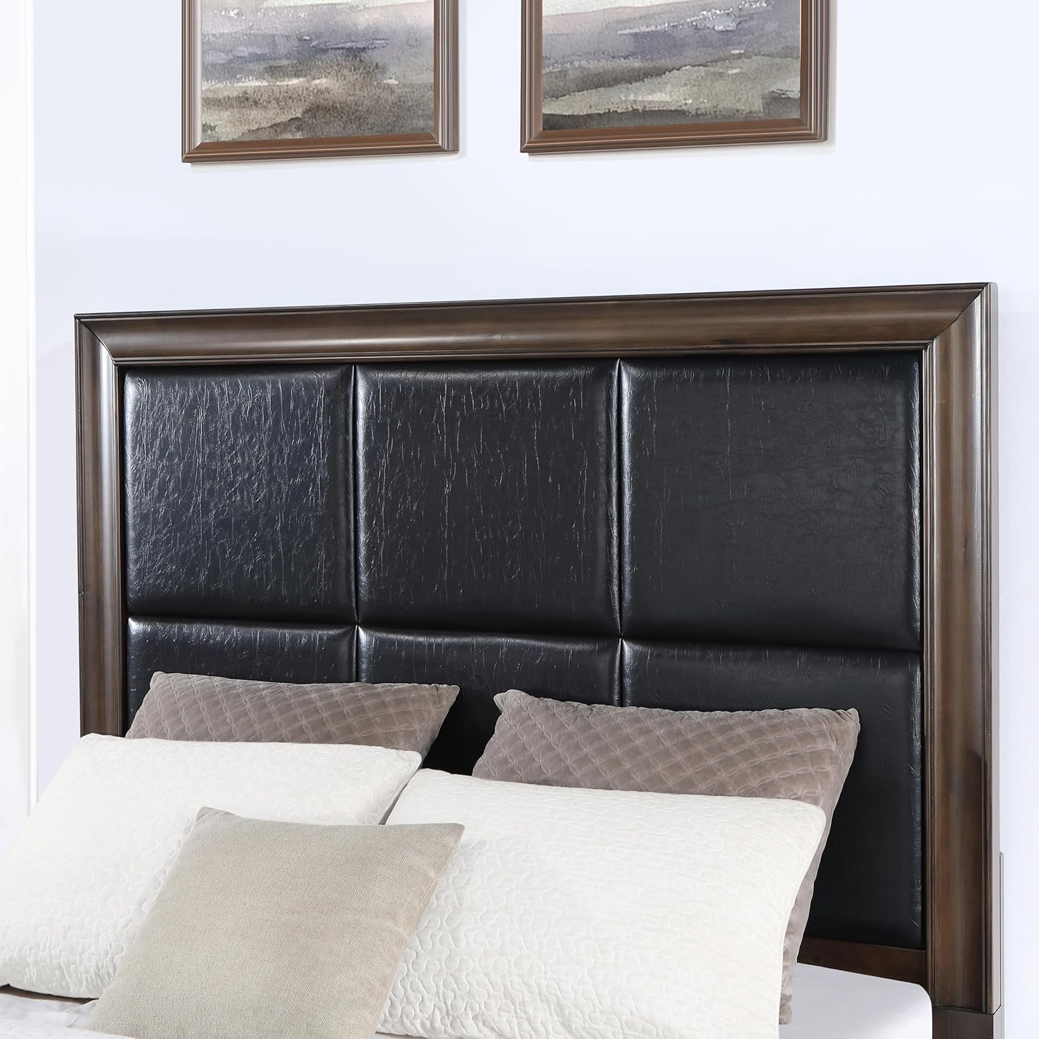 Roundhill Furniture Aetheria Contemporary Wood 6-Piece Bedroom Set, Upholstered Storage Panel Bed, Dresser, Mirror, 2 Nightstand, and Chest, Queen, Dark Brown