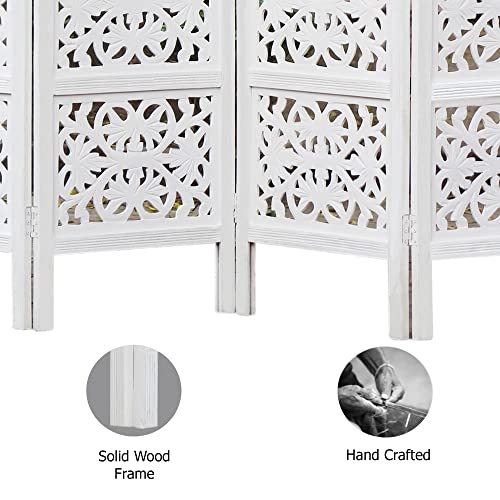 Room Divider Wood Screen - Ghanti Bells Antique Brown - 4 Panel Folding 72 x 80 - Assembled Hand Carved Decorative Functional Versatile Portable Partition Reversible Privacy Boho - COTTON CRAFT