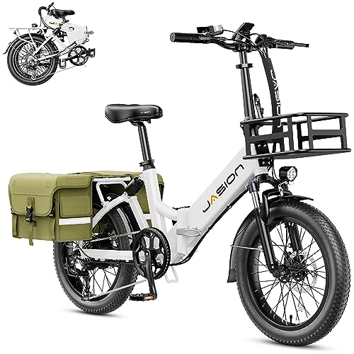 Jasion EB7 ST 2.0 Electric Bike for Adults, 850W Power Motor 55 Miles 28MPH Top Speed Folding Ebike, 48V 10AH Built-in Battery Dual Suspension, 20" Fat Tire Electric Bicycles, Step-Thru Design