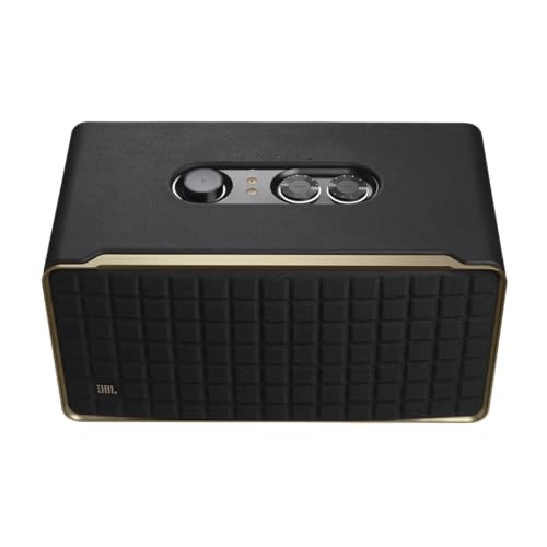 JBL Authentics 200 - Retro Style Smart Home Speaker with Built in Wi-Fi, Bluetooth and Voice Assistants, Alexa and Google Assistant, Multi-Room Playback, Automatic self tuning (Black/Gold)