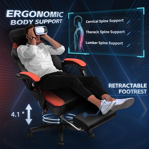 Gaming Chairs for Adults, Computer Chair with Footrest and Ergonomic High Back, Big and Tall Gamer Chairs with Massage Lumbar Support, 360° Swivel Height Adjustable, Blue