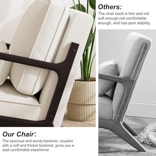Belffin Accent Chair Modern Mid-Century Linen ArmChair Upholstered Arm Chair with Soft Cushion Solid Wood Accent Side Chairs Light Grey