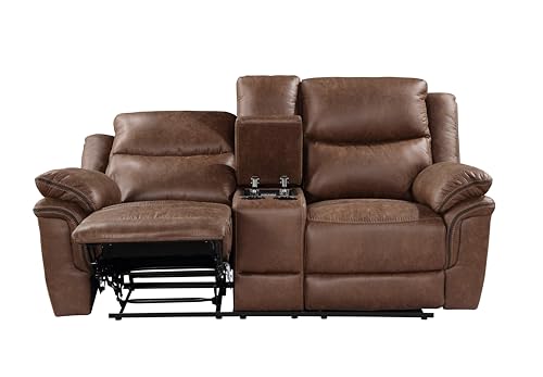 New Classic Furniture Ryland Polyester Manual Sofa with Dual Recliner, Brown