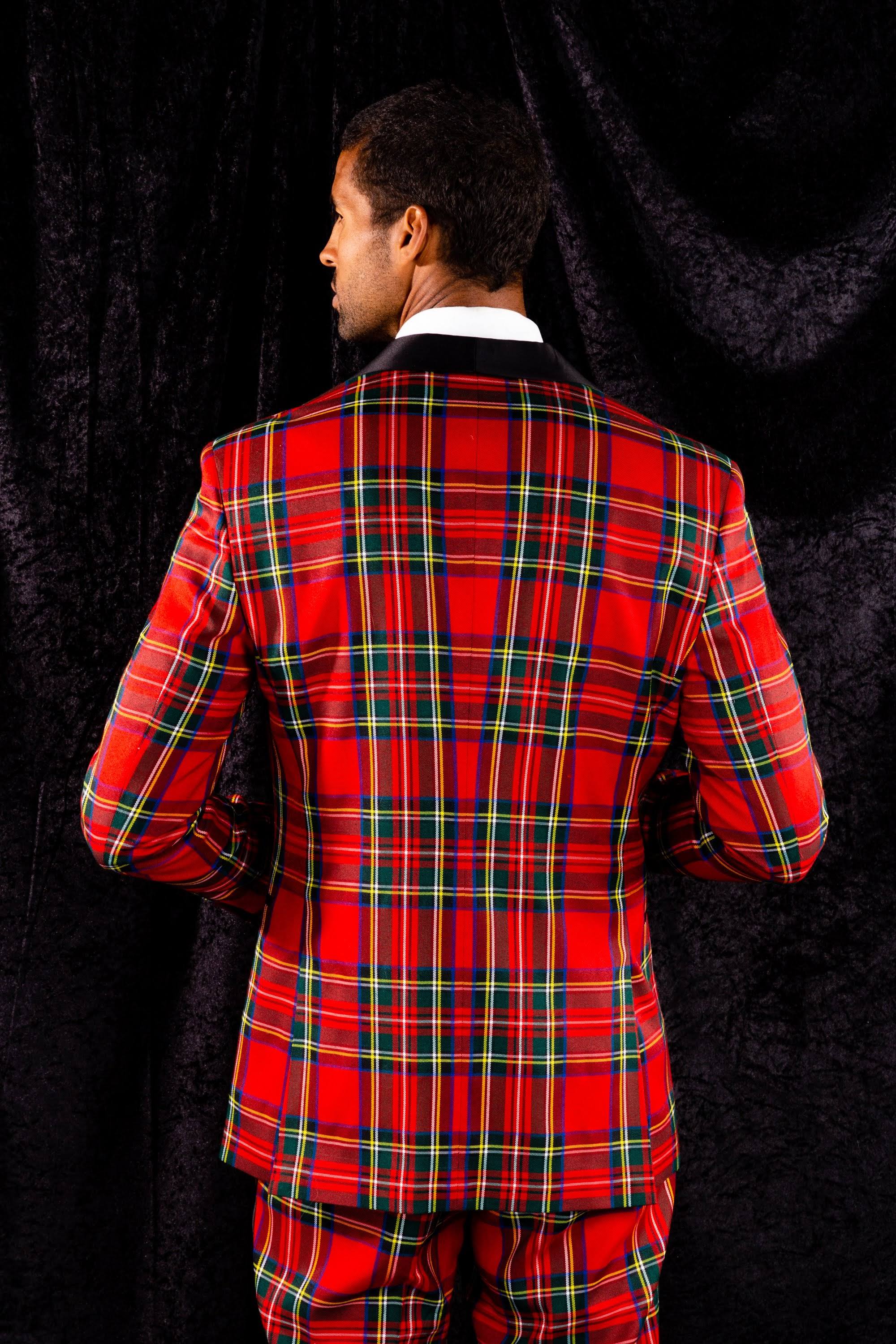 The Rockefeller | Tartan Plaid Tuxedo | Size 50 | Black/Red | Shinesty