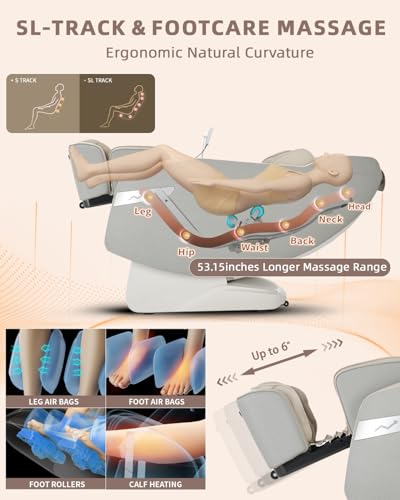 3D Full Body Massage Chair, Zero Gravity with Heat, 12 Auto-Modes, Shiatsu Foot & 55“ SL-Track, 28 Airbags, Footcare Massage, Grey
