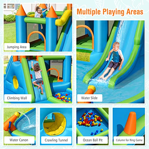 HONEY JOY Inflatable Water Slide, 19x17FT Large Water Park w/Dual Long Slides & Climbing Walls, 2 Soccer Gates & Canons, Giant Splash Pool, Blow up Water Slides Inflatables for Big Kids, 950w Blower