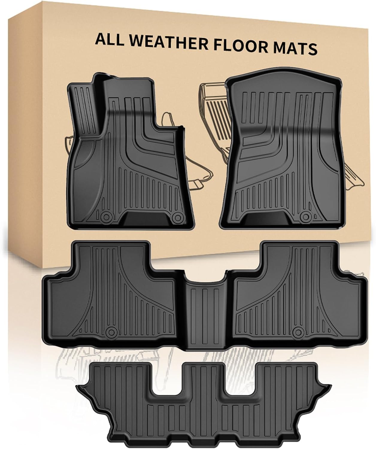 Floor Mats Custom Fit for Genesis GV80 7 Seats 2021-2024, Floor Liners Original for 1st & 2nd & 3rd Row Full Set Heavy Duty Non Slip Floor Liner All Weather Guard Floor Mat