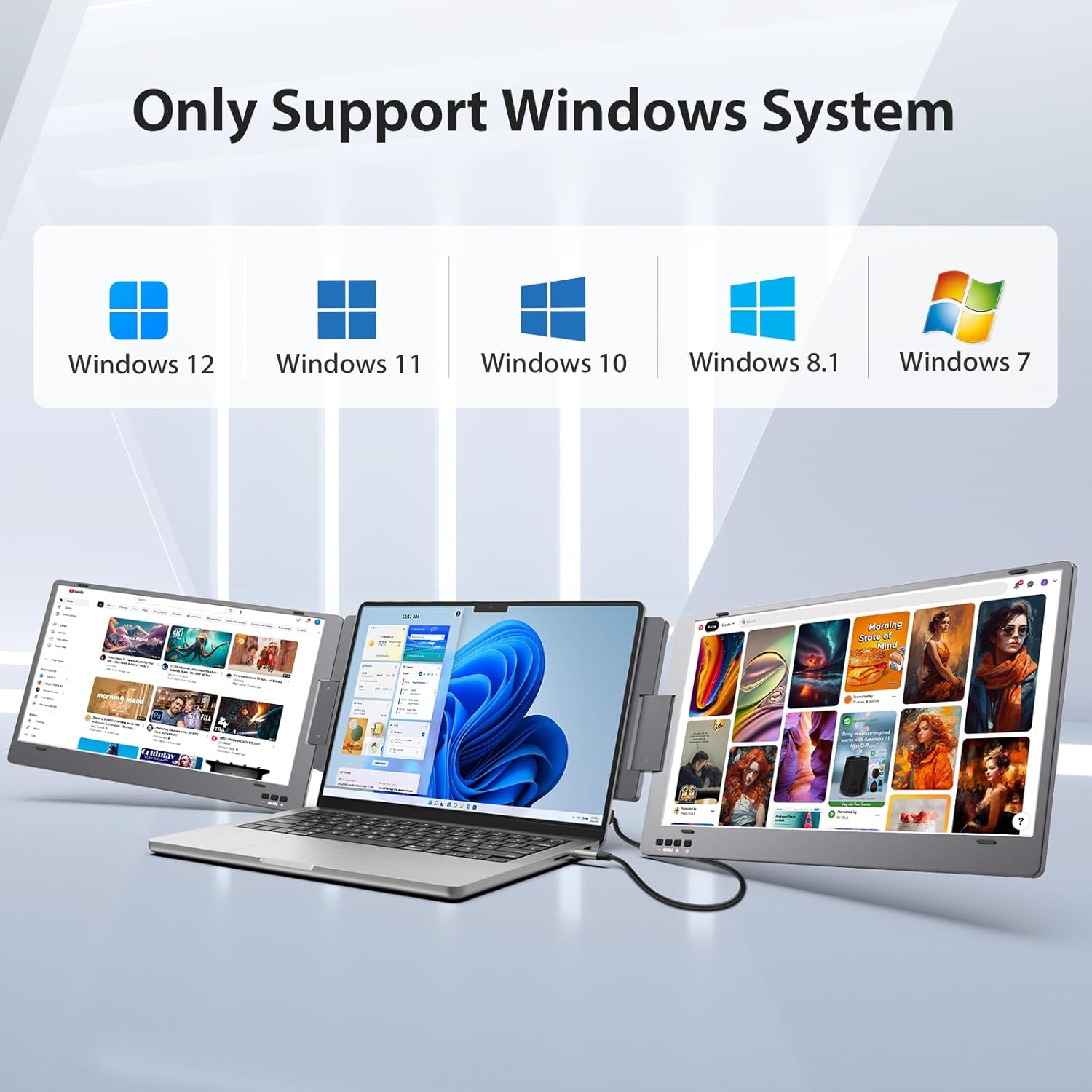 KYY Triple Laptop Screen Extender, 14" 1080P FHD IPS Dual Portable Monitor for Laptop, USB C Travel Extended Monitor for 12-16'' Laptop, 210°Rotation & Kickstand, for Mac Wins Android