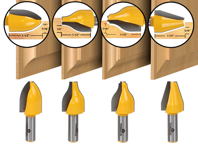 Yonico 12404 4 Bit Vertical Raised Panel Router Bit Set 1/2-Inch Shank