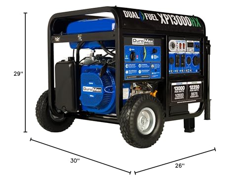 DuroMax XP13000HXT 13,000-Watt 500cc Tri Fuel Gas Propane Natural Gas Portable Generator with CO Alert, Black/Blue