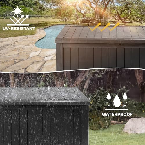 DWVO 120 Gallon Outdoor Storage Box, Large Lockable Resin Deck Box, Water Resistant Patio Storage Box for Tools, Cushions, Supplies - Black