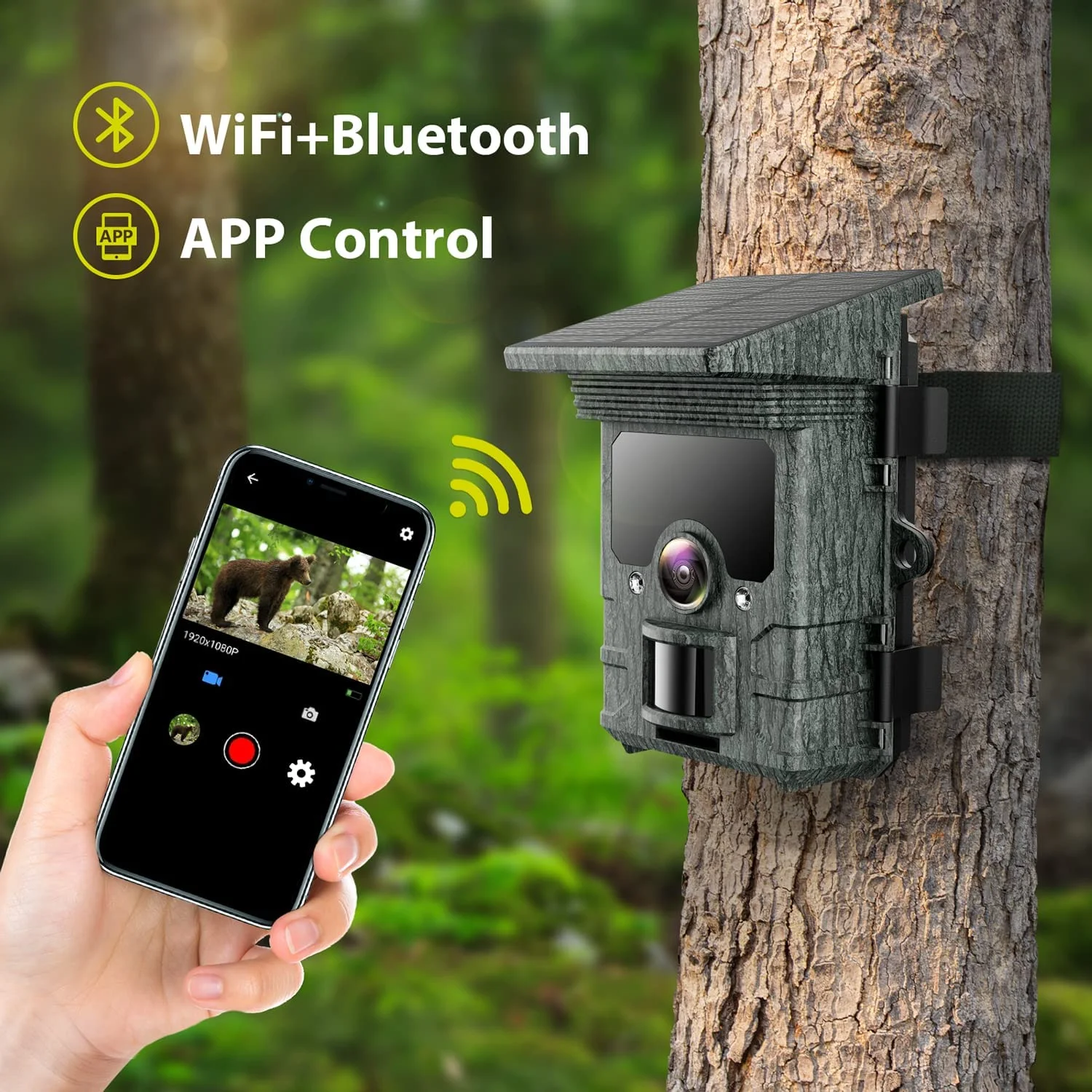 CAMPARK Solar WiFi Trail Camera Native 4K 30fps 46MP Bluetooth Game Camera with Night Vision Loop Recording Waterproof IP66 120° Motion Activated Hunting Trail Cam for Wildlife Monitoring