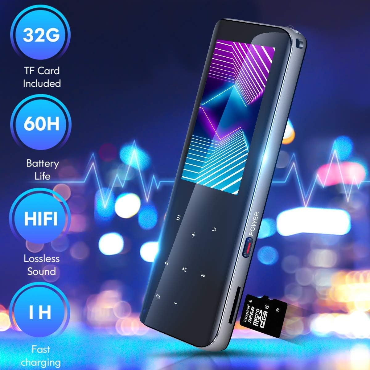 32GB Mp3 Player with Bluetooth 5.0 - Portable Digital Lossless Music Player for Walking Running,Super Light Metal Shell Touch Buttons with TF Card Expansion, Pack of 2