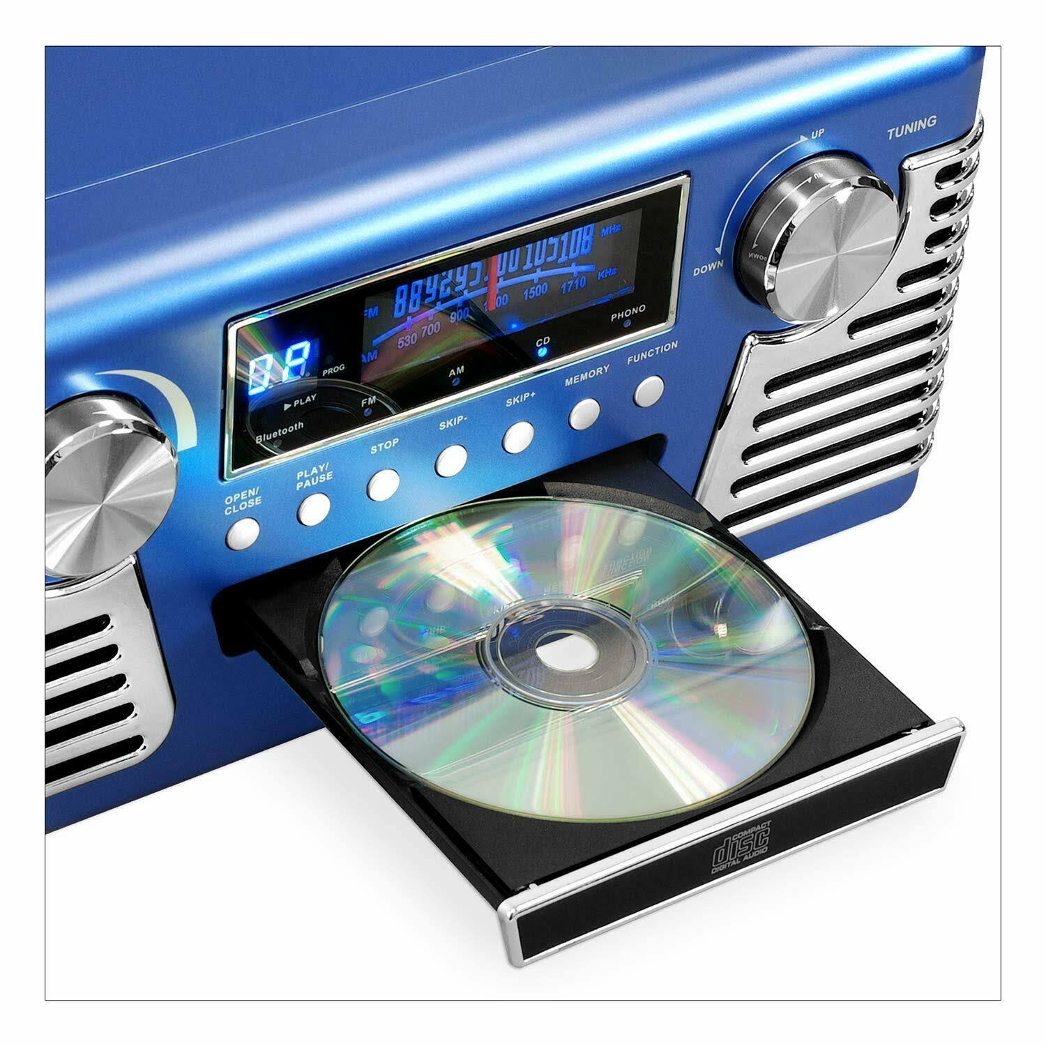 Victrola 50&s Retro 3-Speed Bluetooth Turntable with Stereo, CD Player and Speakers, Blue