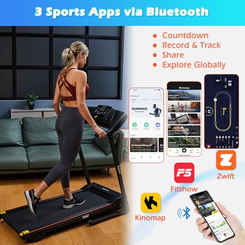 Ksports Treadmill Bundle | Electric Folding Incline Treadmill with Auto/Manual Incline, Sit Ups Rack/Strap & Ab Mat, Dumb Bells (only for AEP & LJJ models) | Running Machine with Bluetooth Smart APP