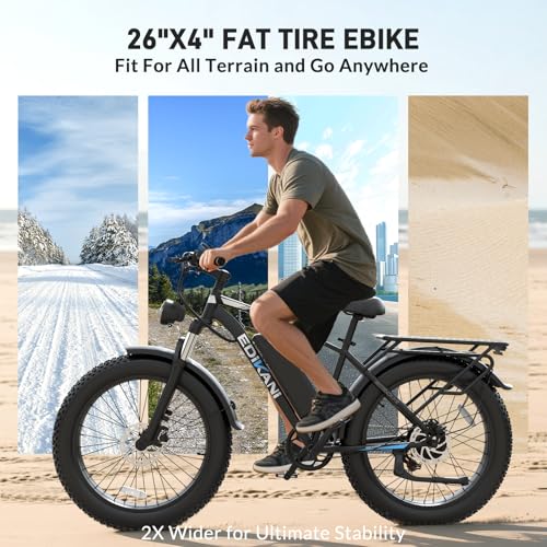 26" Electric Bike for Adults, 90 Miles 34MPH Fast E Bike for Men, Peak 1500W Fat Tire Ebike for Adults Electric with 48V 864WH Removable Battery, ON/Off Road E Bicycle with Brake Light