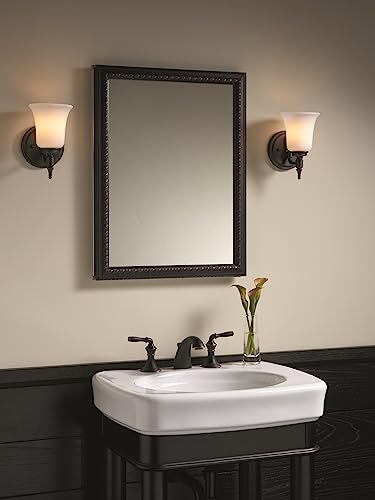KOHLER 2967-BR1 20" W x 26" H Bathroom Medicine Cabinet with Framed Mirror Door, Recessed or Surface Mount Bathroom Wall Cabinet, Oil-Rubbed Bronze, Anodized Aluminum