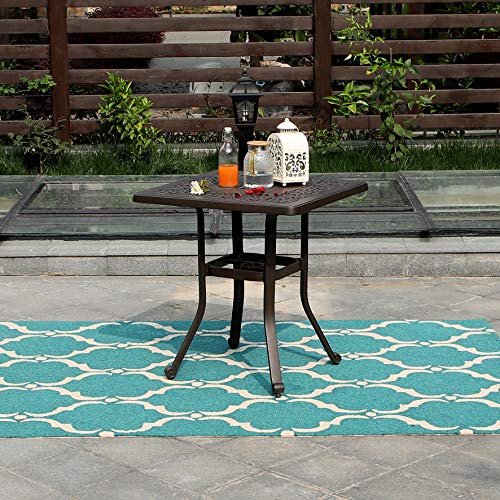 PHI VILLA Cast Aluminum Rectangular Patio Dining Tables for 6 Person, 64" x 37" Engraved Cast-Top Aluminum Table with 2.3" Umbrella Hole, Lawn Garden Tables for All Weather