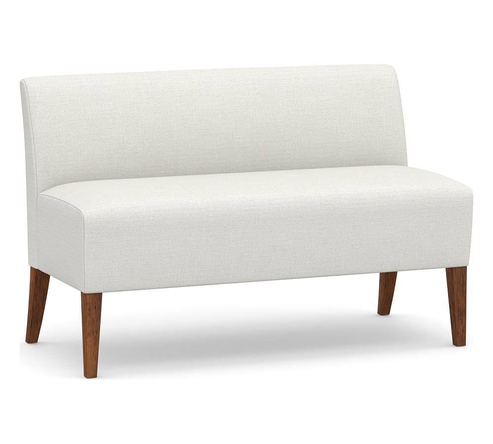 Modular Upholstered Banquette, Tuscan Chestnut Leg, Basketweave Slub Ivory