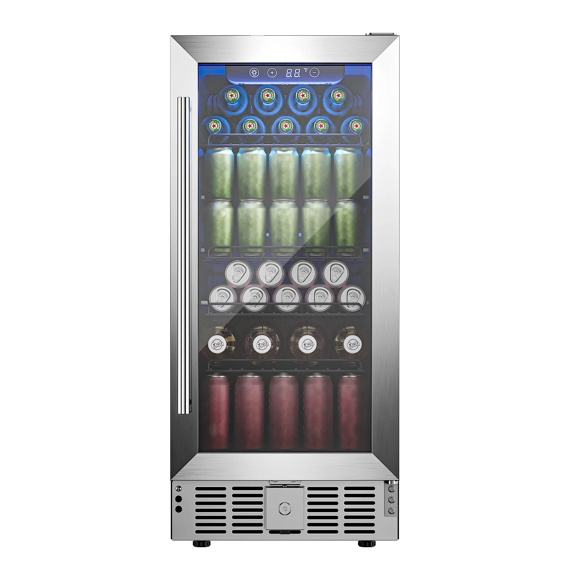 Simzlife 15" Beverage Cooler, 32 Bottle Wine Fridge with Glass Door, Under Counter Built-in or Freestanding, 24.3 in W, 33.7 in H