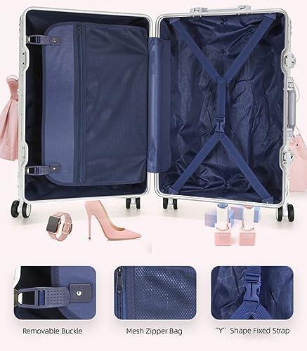 Aluminum Frame Hardside Luggage with Spinner Wheels and TSA Lock, 8 Spinner Wheels Luggage Lightweight Carry On Suitcase, Rolling Luggage Carry on for Travel/business (26 inch, Rose Gold+White)