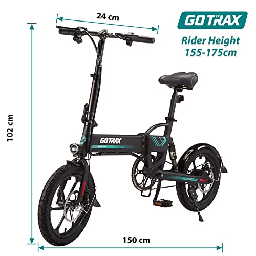 Gotrax EBE1 16" Folding Electric Bike, Max Range 25Miles(Pedal-assist1), 15.5mph by Peak 500W,Rear Suspension Commute Electric Bicycle for Adult/Teens
