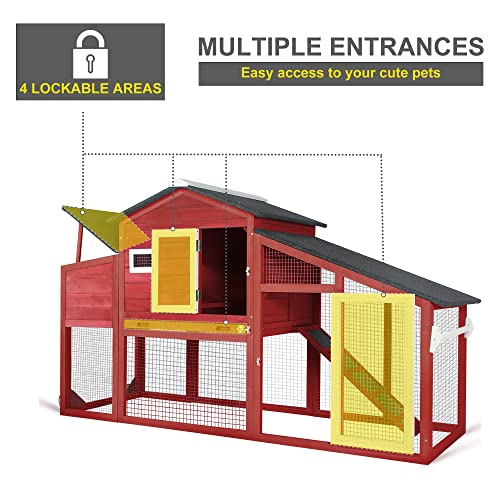 Chicken Coop Large Wooden Chicken Tractor - with Wheels Waterproof Outdoor Hen House Poultry Cage Back Yard Chicken Coops with Run, Laying Boxes and Secure Enclosure (Sloping Roof)